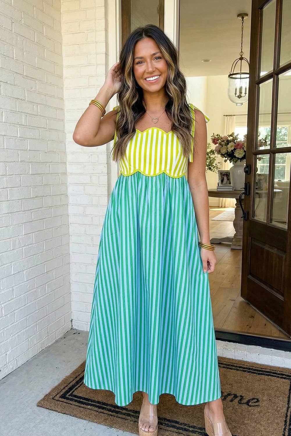 LAS-LIVE Striped Patchwork Midi Dress (S-XL)
