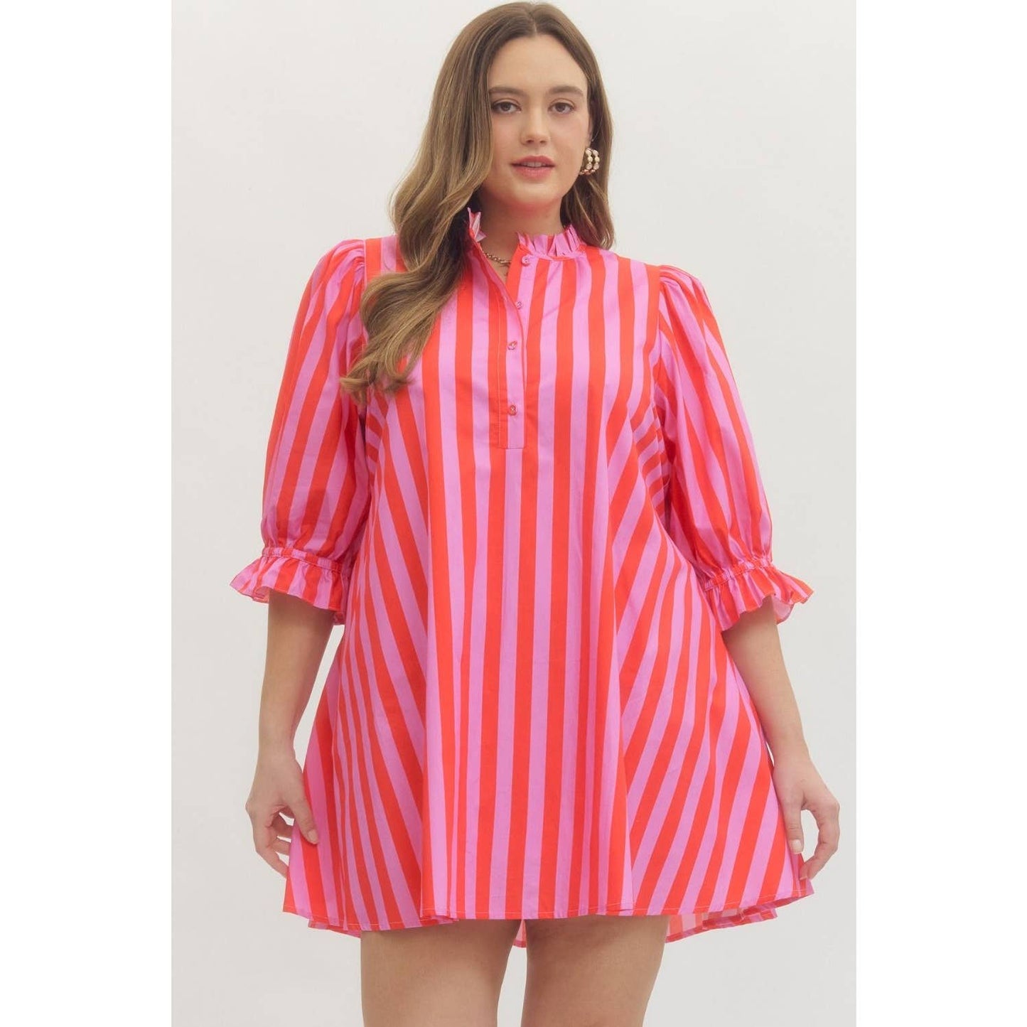Style USA PLUS Striped puff sleeve mini dress
