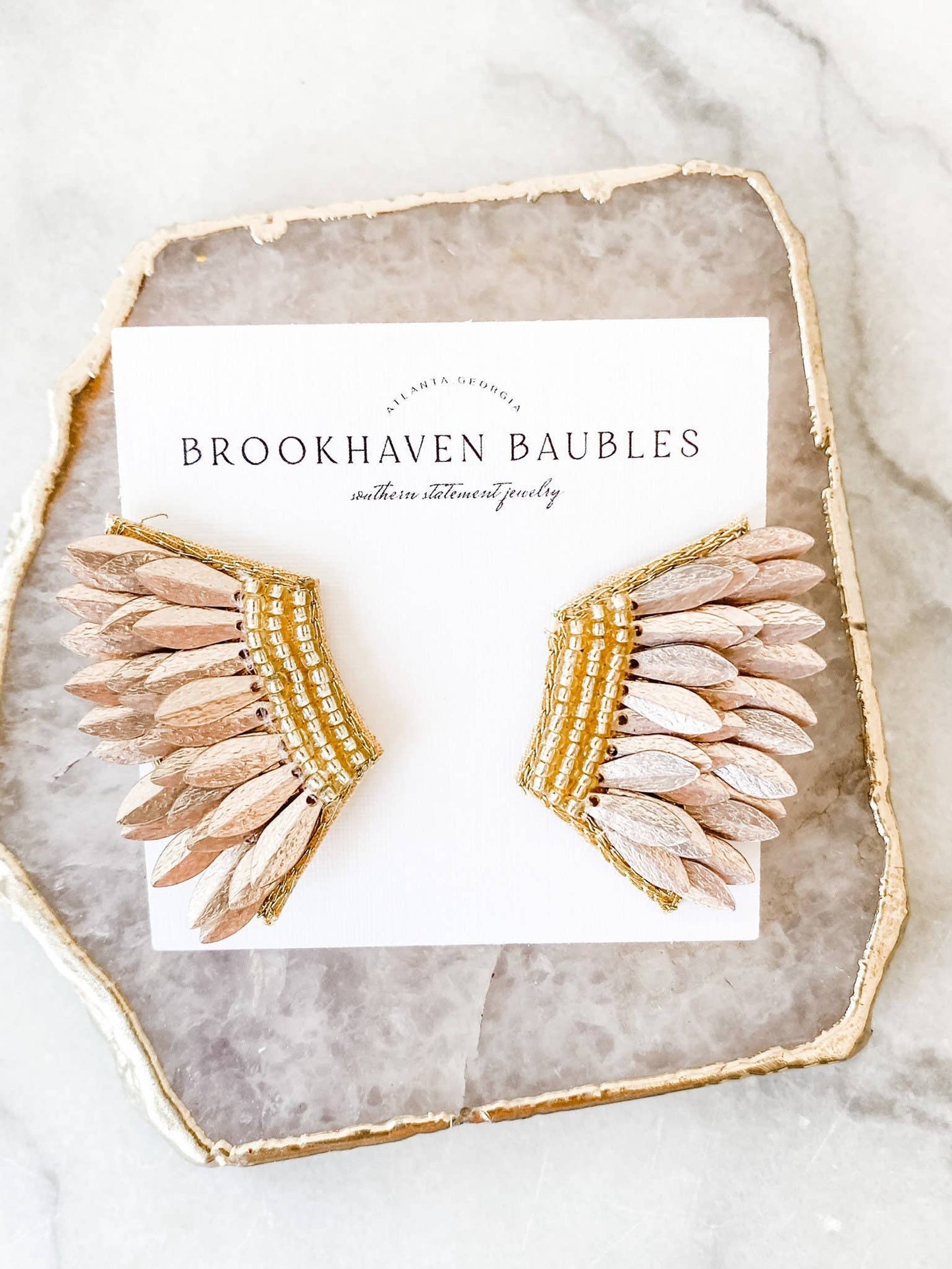 Rose Gold Sequin Wing Beaded Statement Earrings