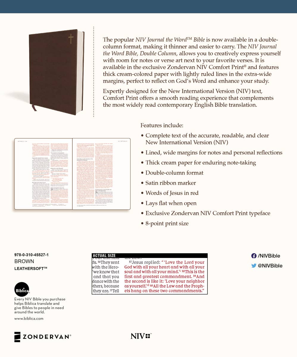 NIV Journal The Word Bible, Double-Column Leathersoft Brown