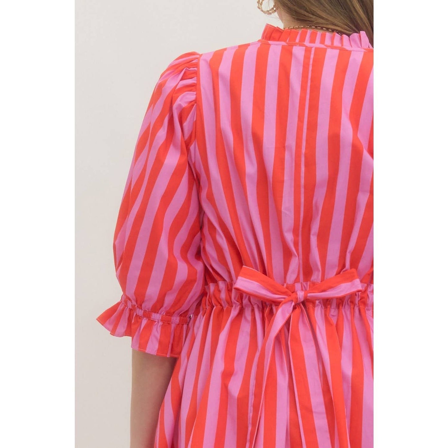 Style USA PLUS Striped puff sleeve mini dress