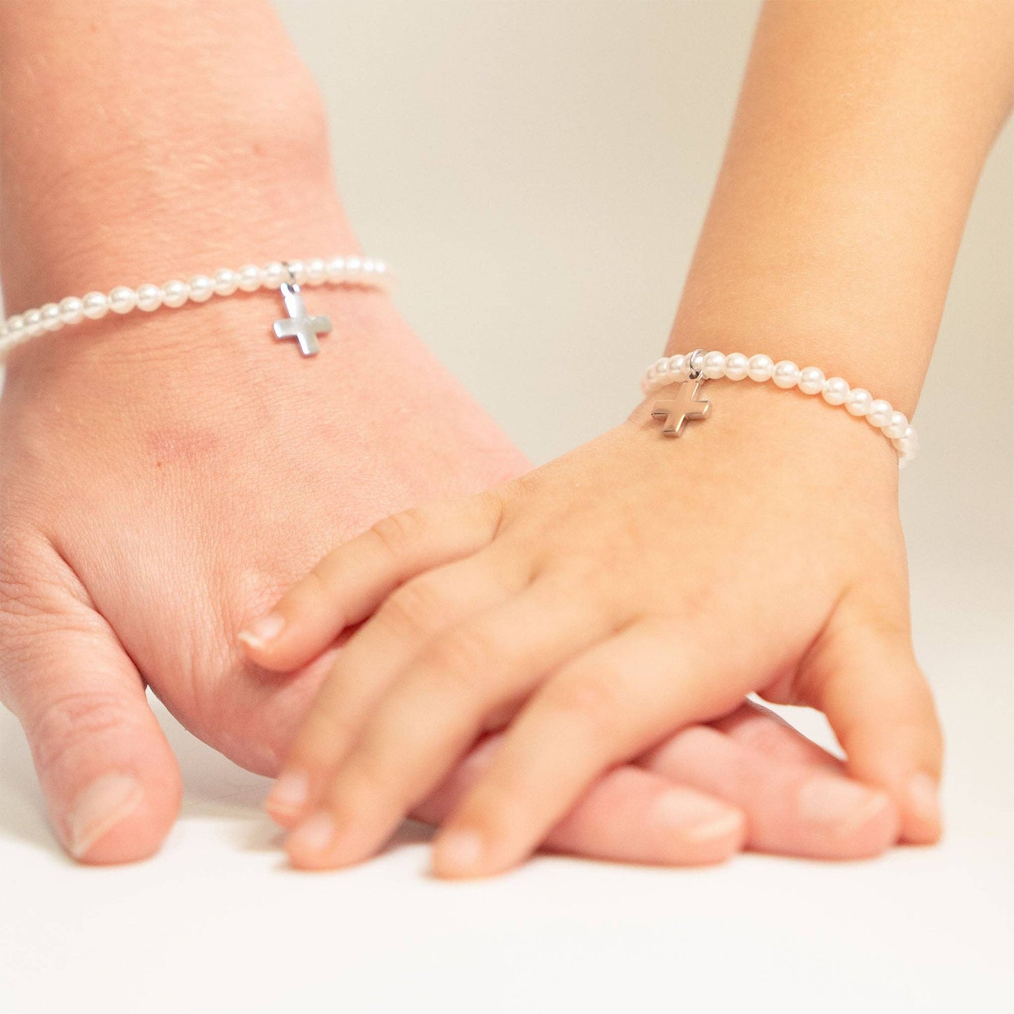 18k Gold PVD Stainless Steel Pearl Cross Bracelet (Kids)