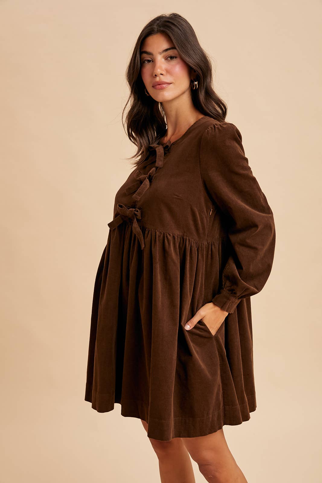BOW TIE CORDUROY MINI DRESS