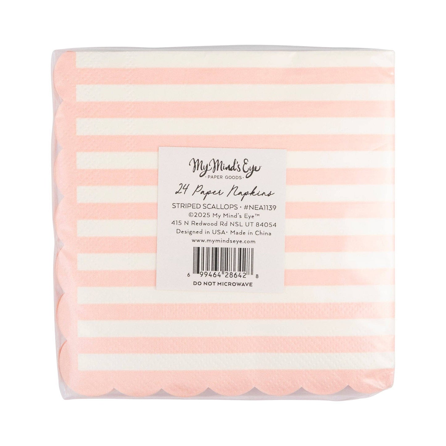 Pink Striped Scalloped Cocktail Napkins