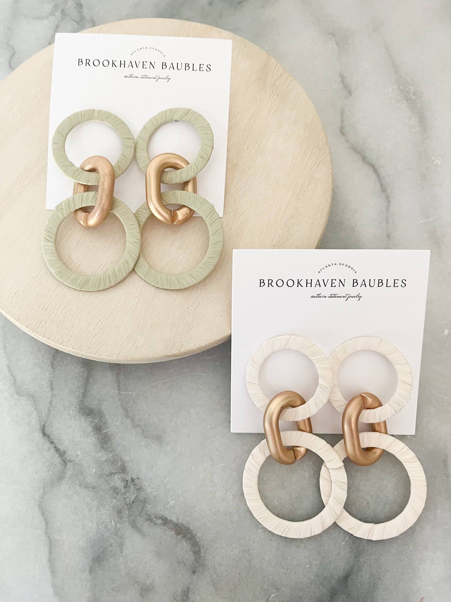 Sage Green & Matte Gold circle link earring