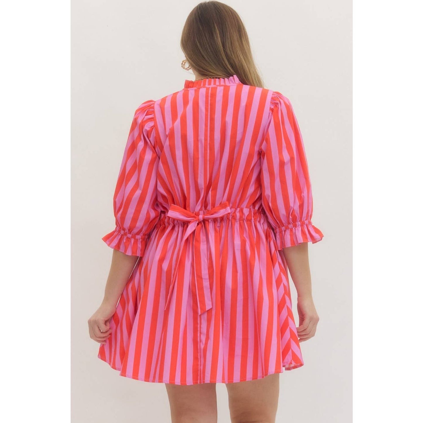 Style USA PLUS Striped puff sleeve mini dress