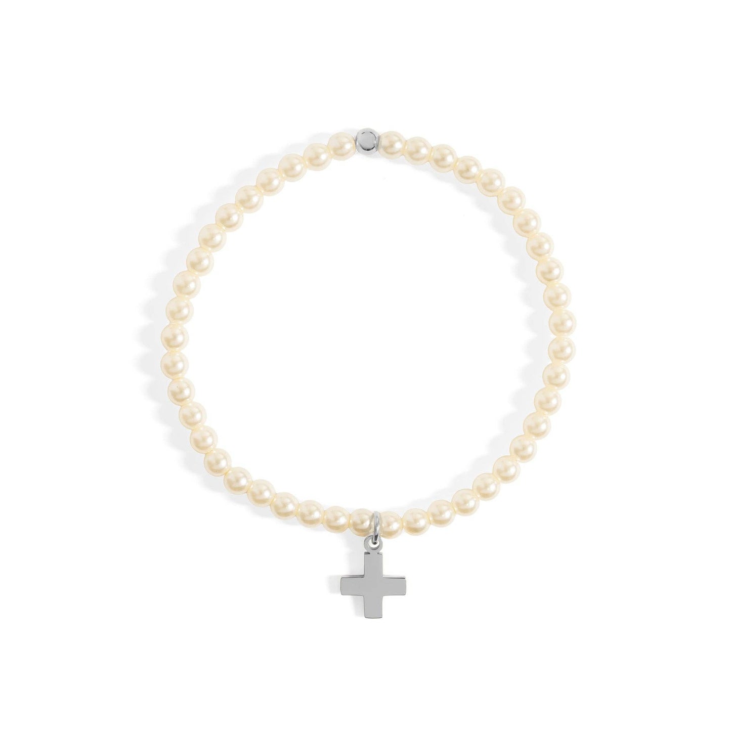 18k Gold PVD Stainless Steel Pearl Cross Bracelet (Kids)