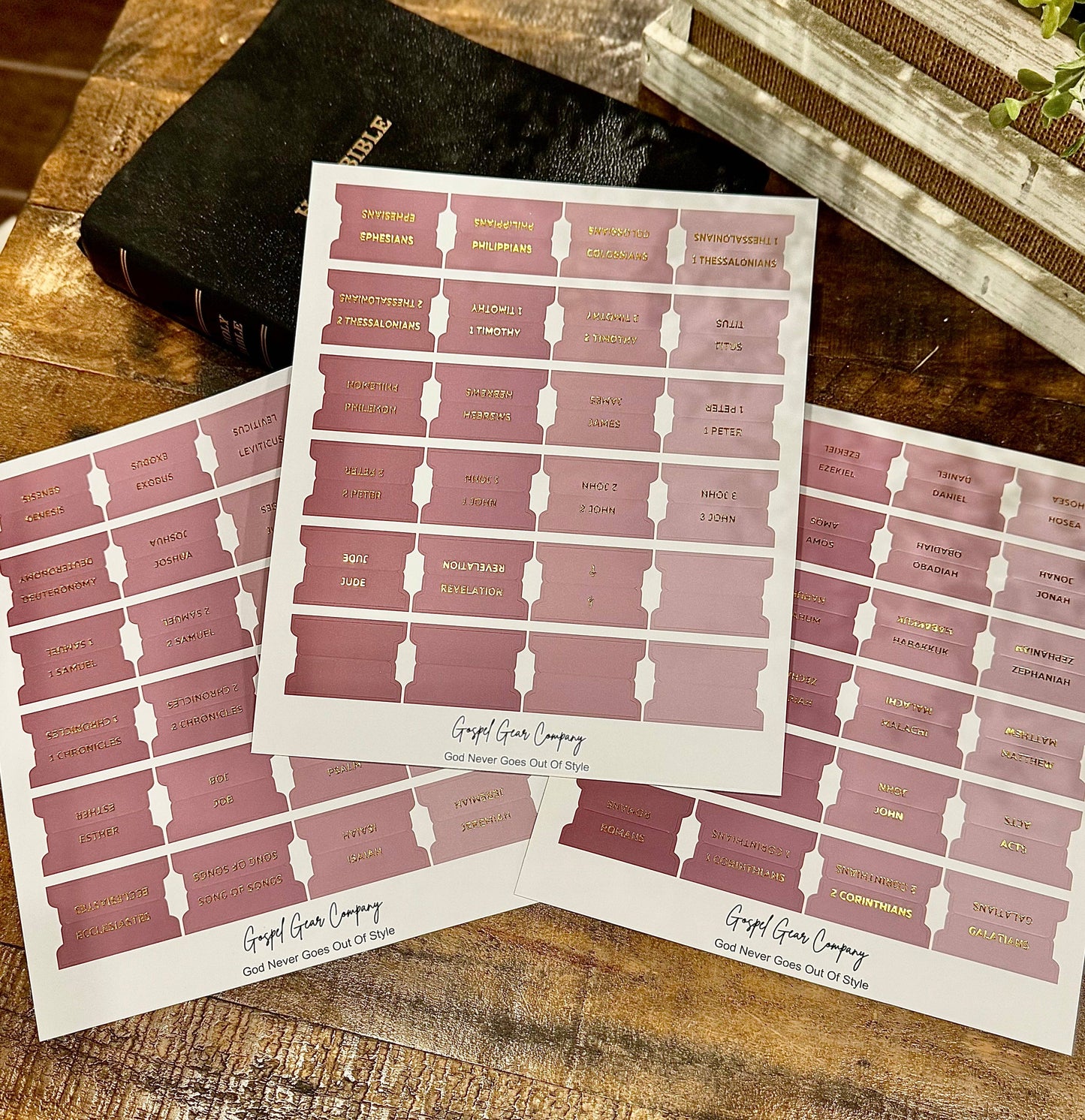 Gold Foil Dusty Rose Matte Bible Tabs